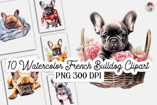 10 Watercolor French Bulldogs