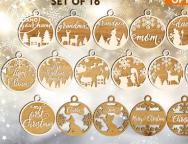 Wooden Christmas Ornaments Laser Cutting Files 140+ Designs