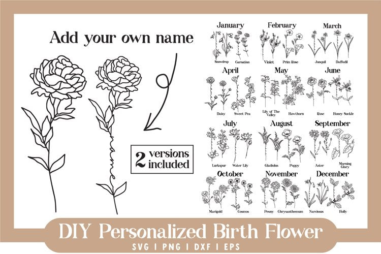Personalized Birth Flower SVG Bundle