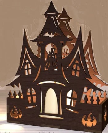 Laser Cut Haunted House Candle Holder