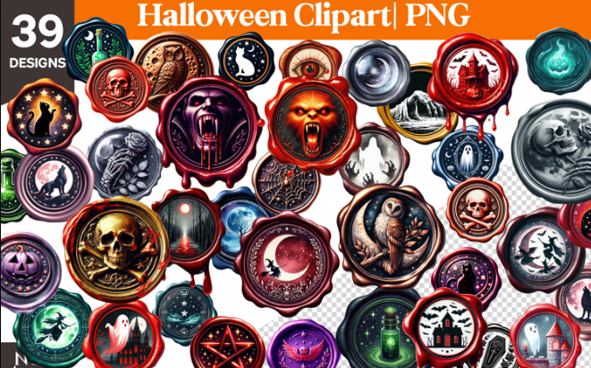 Halloween Wax Seals Clipart Bundle