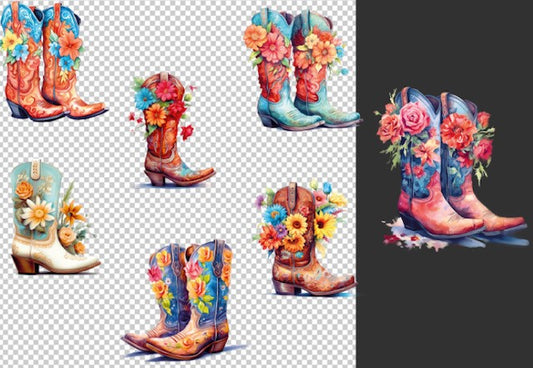 Watercolor Boots & Flowers