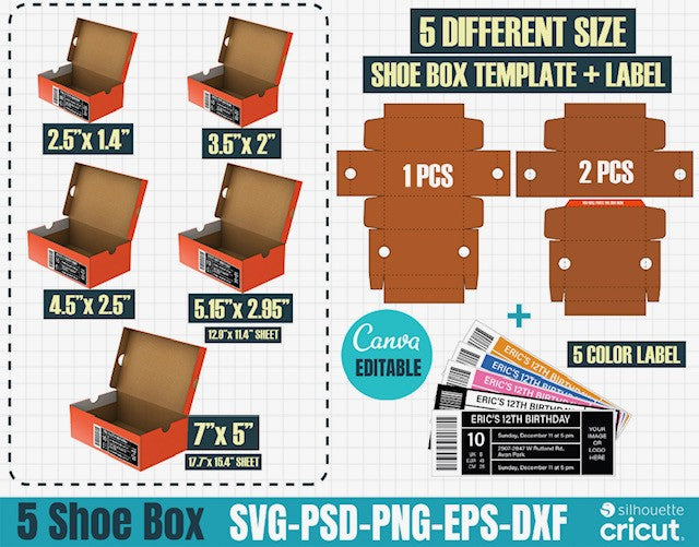 Shoe Box Template 5 Sizes