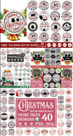 Mega Christmas Round  Sign PNG Bundle