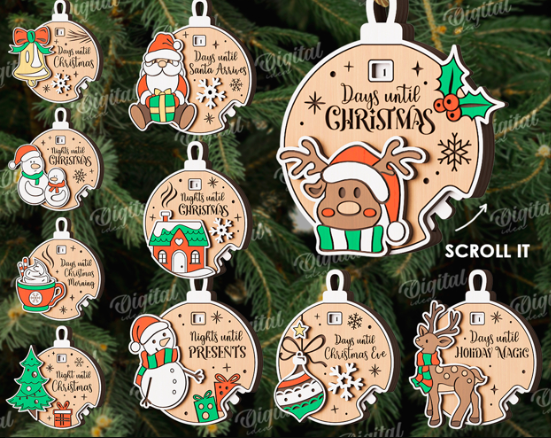 Lasercut Christmas Countdown Ornaments Bundle