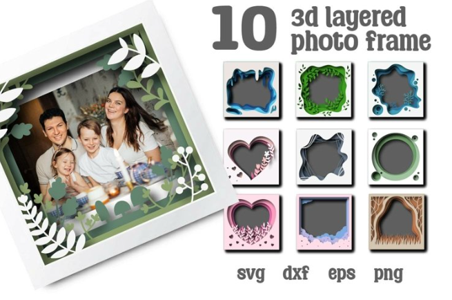 3D layered photo frame svg, dxf, eps, png