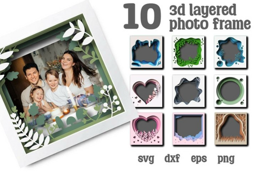 3D layered photo frame svg, dxf, eps, png