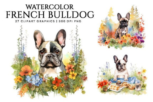 French Bulldog & Flowers